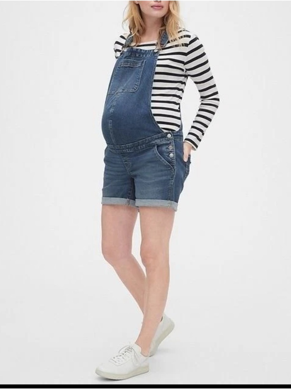 GAP Maternity XL Denim Medium Wash Overall Romper Jeans Rolled
Hem Adjustable